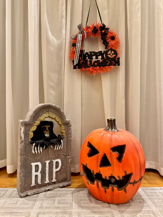 Halloween pumpkin, wreath and foam tombstone bundle