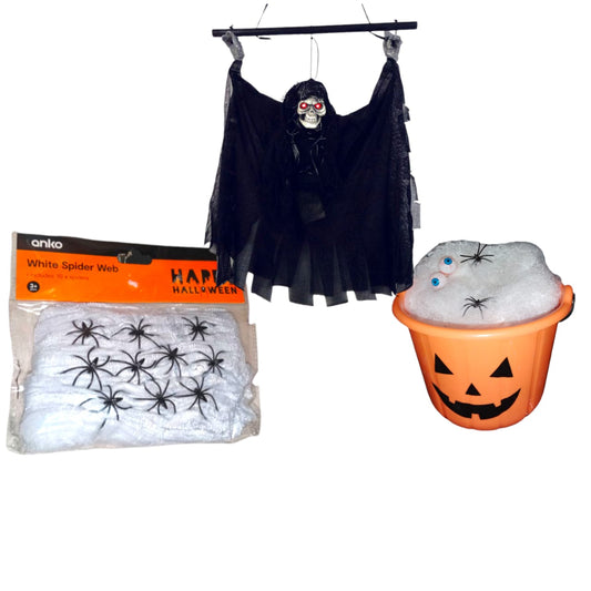 Spider web, animated skeleton and bucket bundle