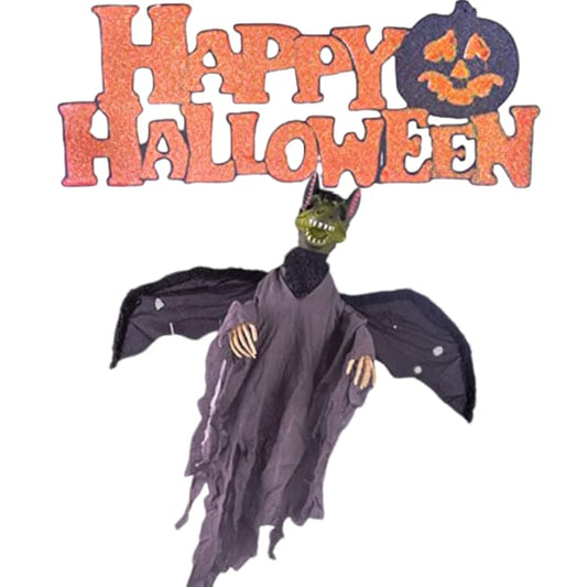 Zombie bat and happy halloween sign
