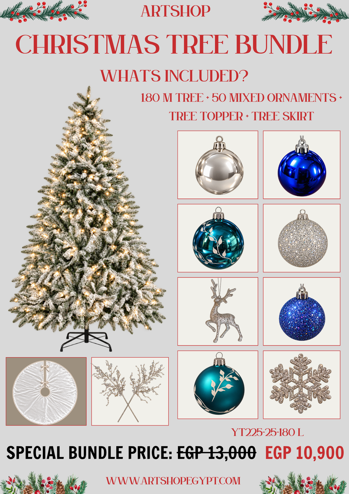 Winter Blue Christmas Tree Bundle – 1.80m (With Lights)