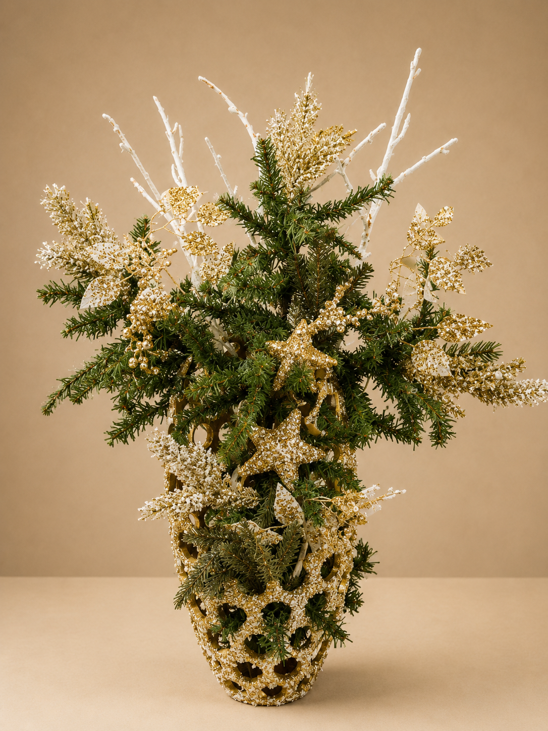 Gold Star Christmas Branch Arrangement