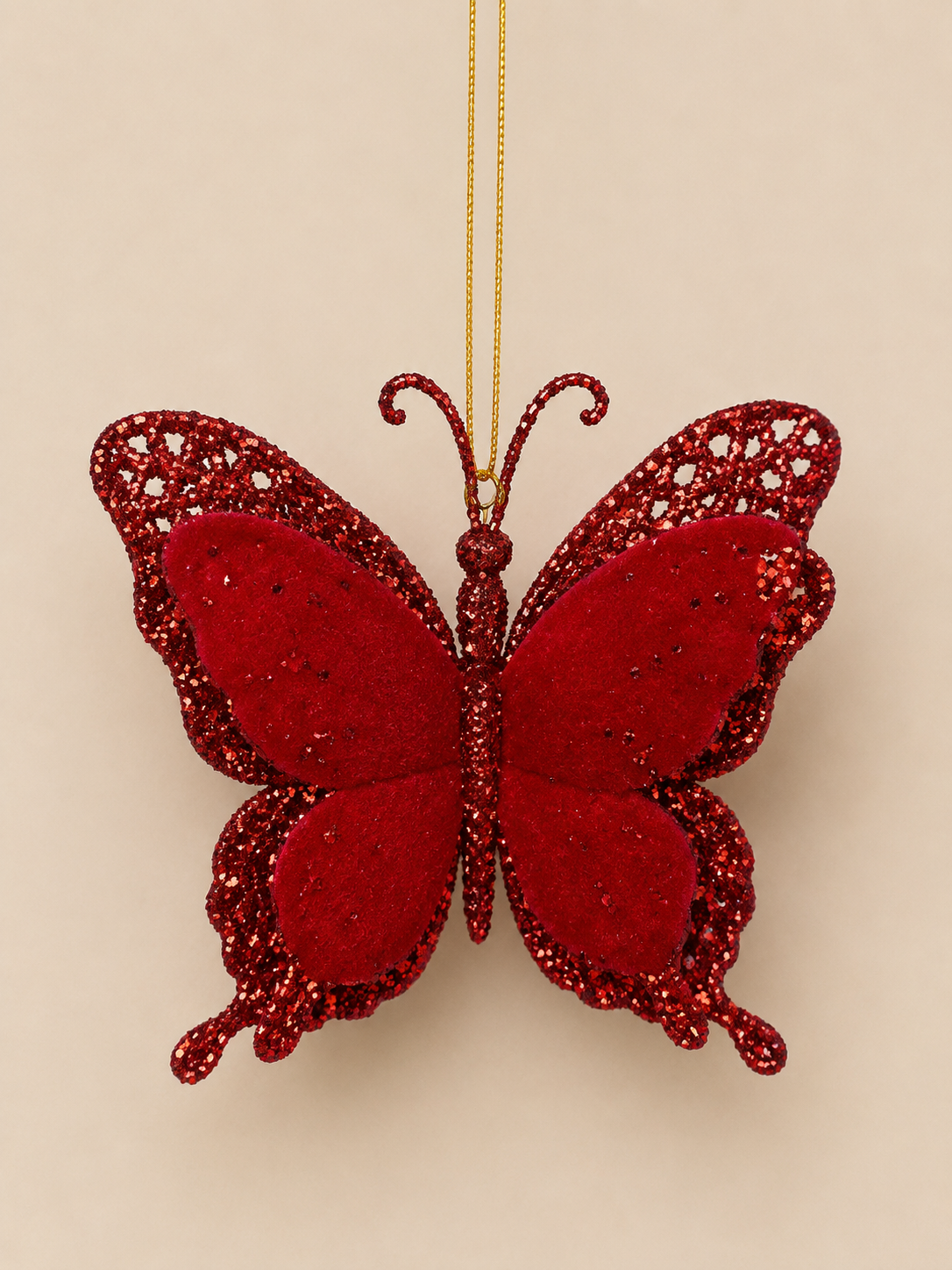 Red Velvet & Glitter Butterfly Ornament