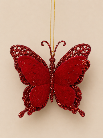Red Velvet & Glitter Butterfly Ornament