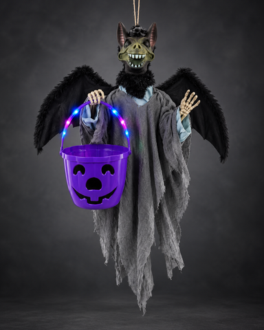 Hanging Bat Creature with Light-Up Trick-or-Treat Bucket