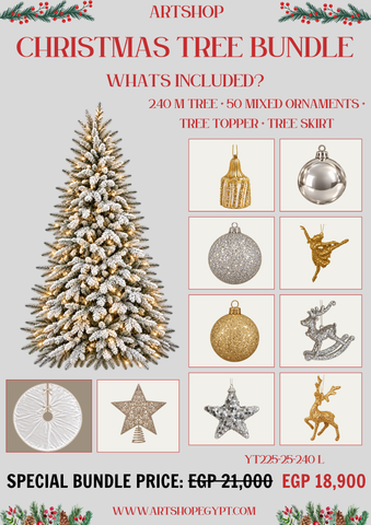 Snowy Elegance Christmas Tree Bundle – 2.40m (With Lights)