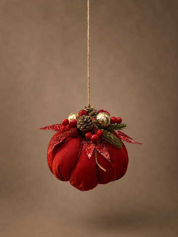 Red Velvet Christmas Ornament with Berries
