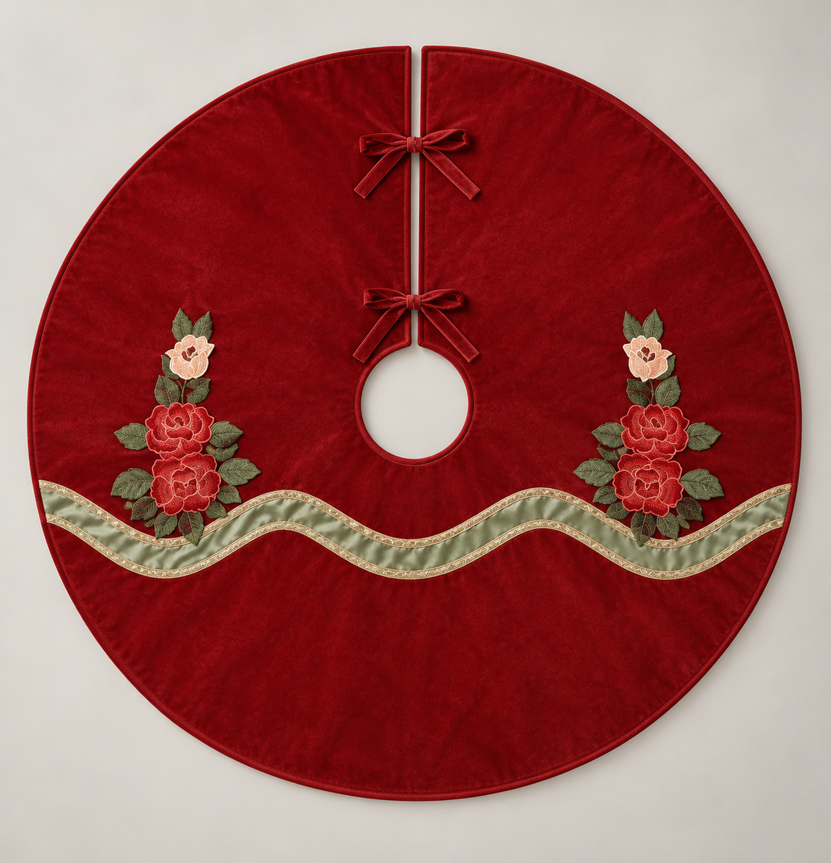 Red Velvet Floral Christmas Tree Skirt