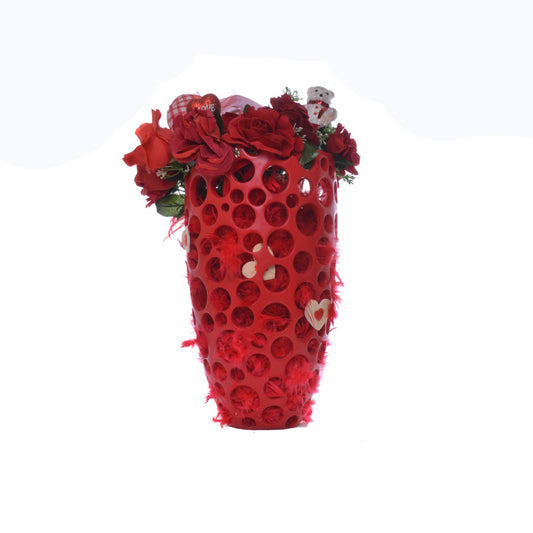 Red Valentine Vase with Artificial Flowers