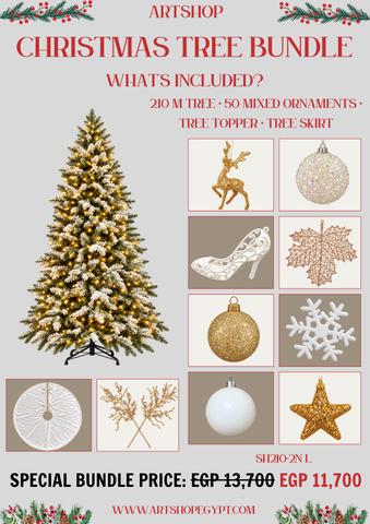 Golden Winter Christmas Tree Bundle – 2.10m (With Lights)
