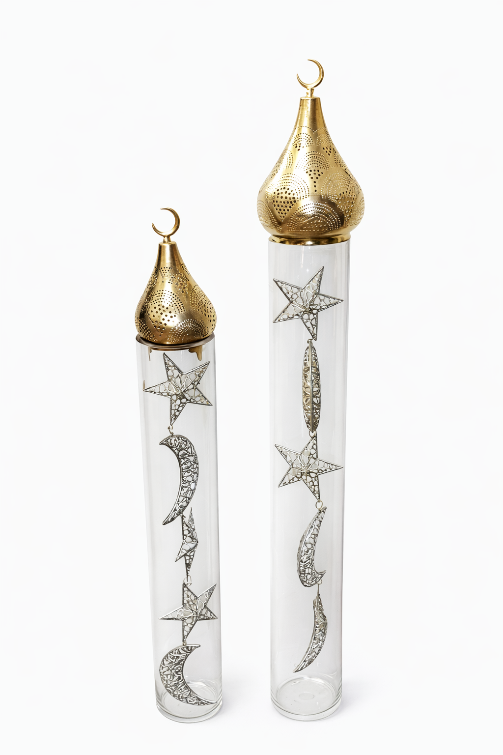 Crescent & Star Glass Cylinder Decor Set