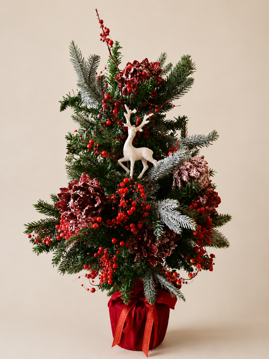 Reindeer & Red Berry Christmas Arrangement