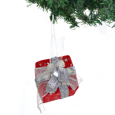 Red & Silver Snowflake Gift Christmas Ornament