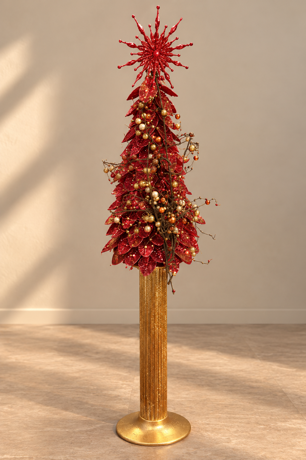 Red & Gold Floral Christmas Tree Display