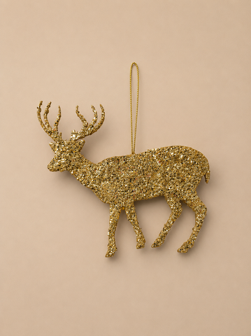 Gold Glitter Reindeer Ornament
