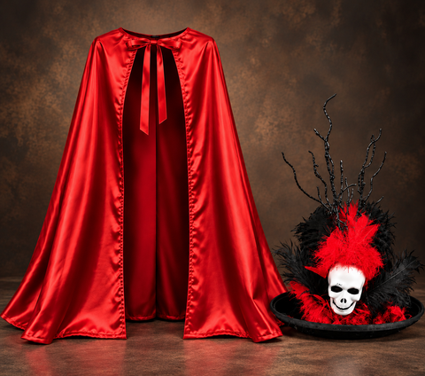 Red Cape & Spooky Skull Hat Bundle