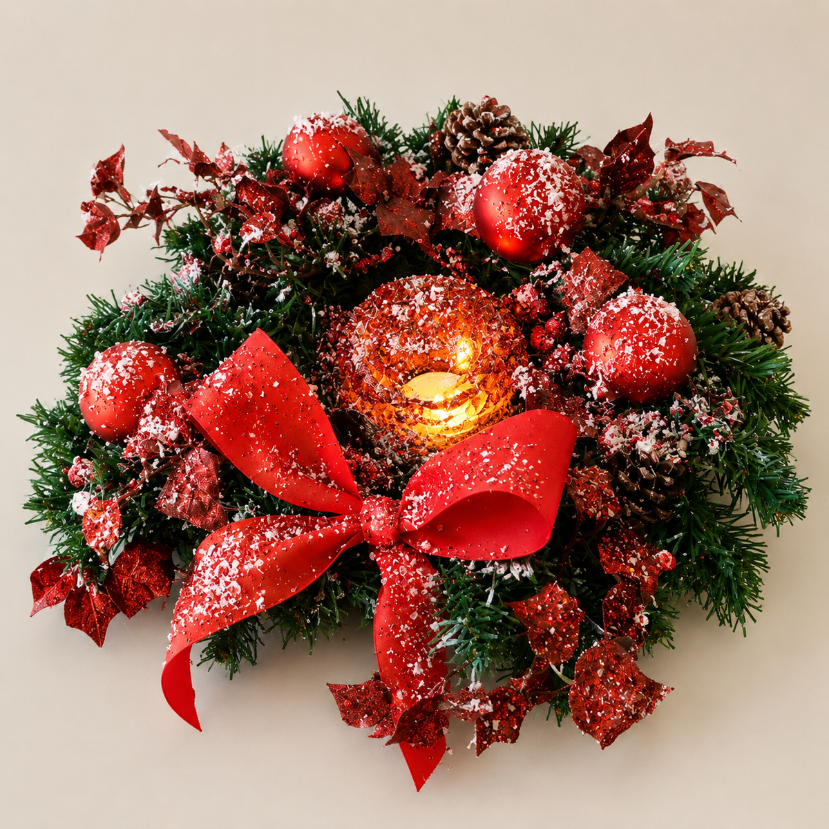 Red Christmas Candle Centerpiece