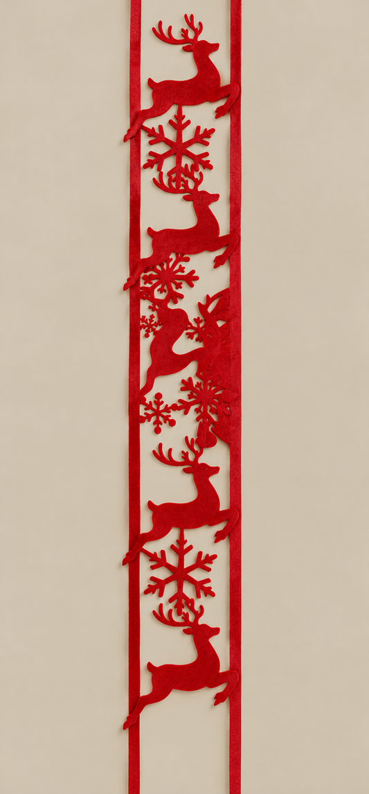 Red Reindeer & Snowflake Christmas Ribbon