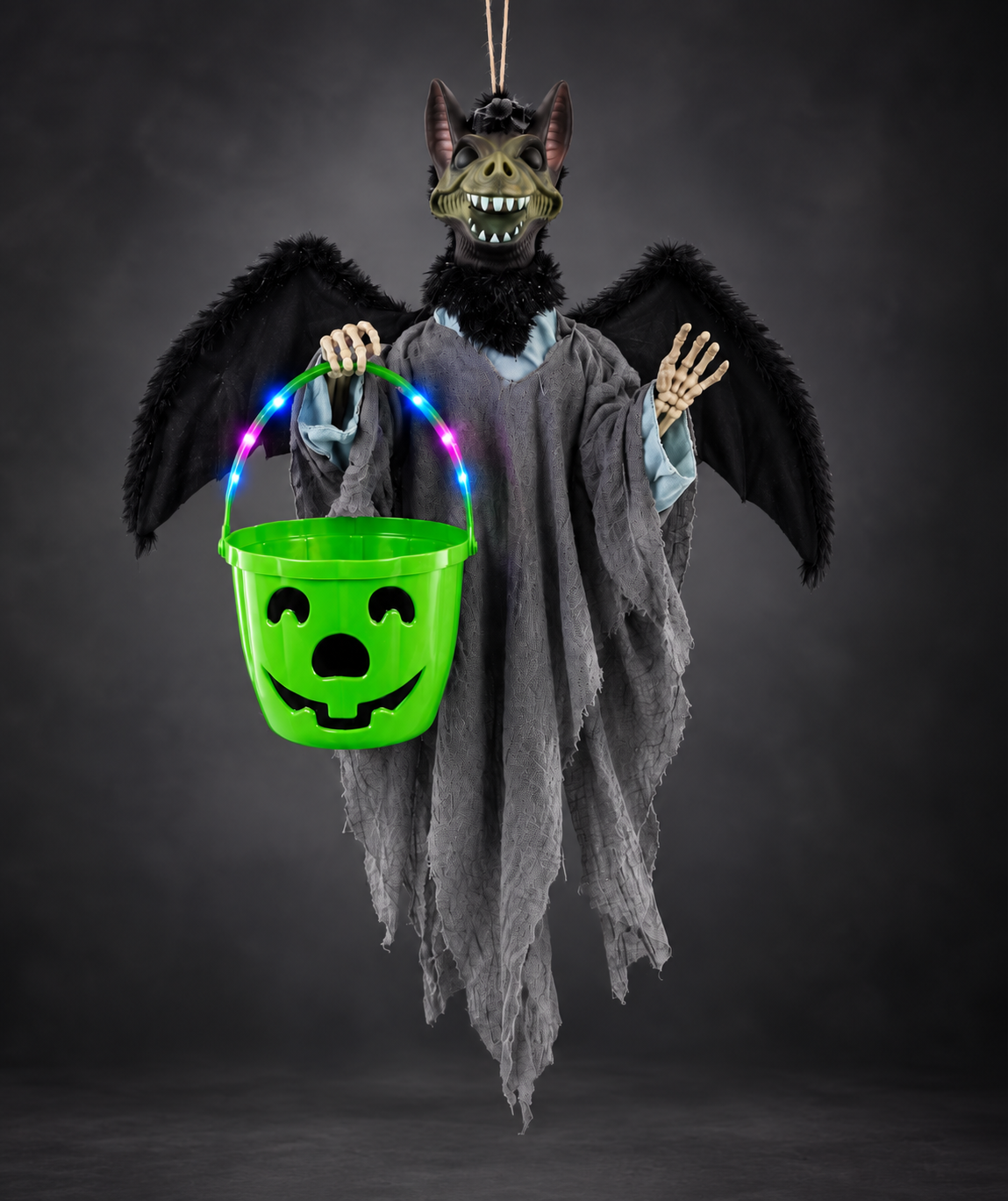 Hanging Bat Creature with Light-Up Trick-or-Treat Bucket