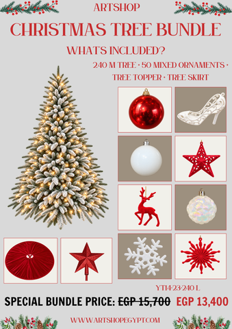 Crimson Snow Christmas Tree Bundle – 2.40m (With Lights)