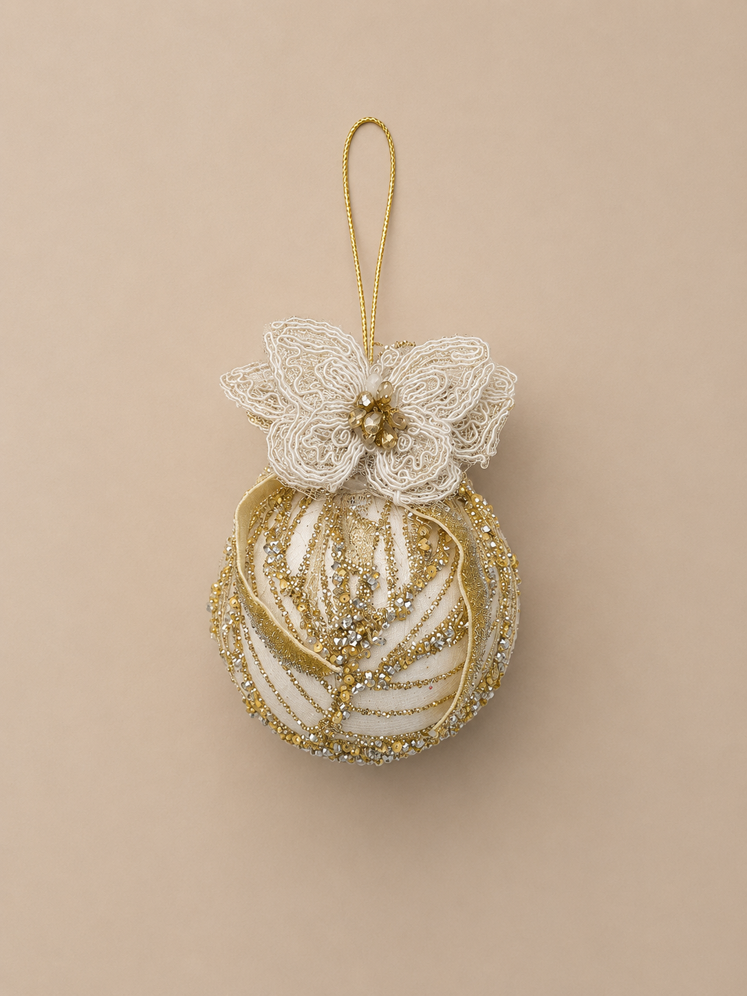 White & Gold Floral Bauble