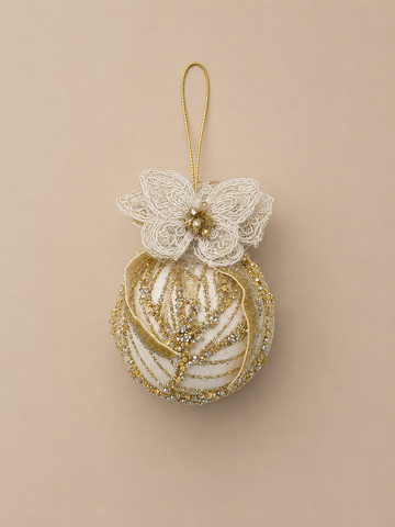 White & Gold Floral Bauble