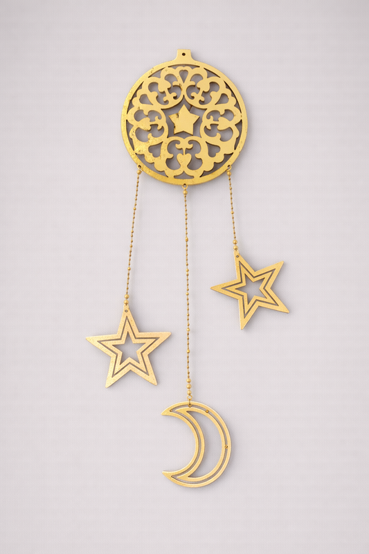 Wood hanging Star & Crescent Wall Ornament