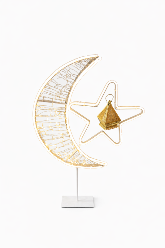 Crescent & Star Table Figure with Illuminated Lantern