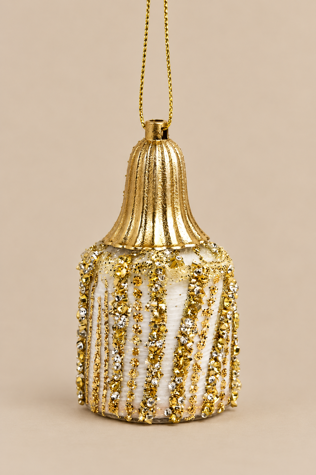 Gold & White Jeweled Bell Ornament