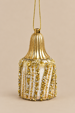 Gold & White Jeweled Bell Ornament