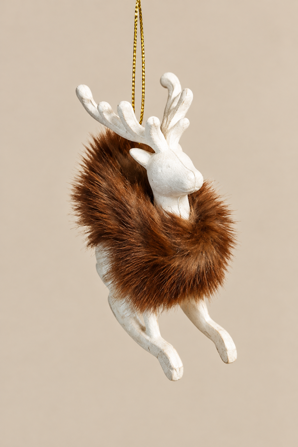 White Reindeer Ornament with Faux Fur