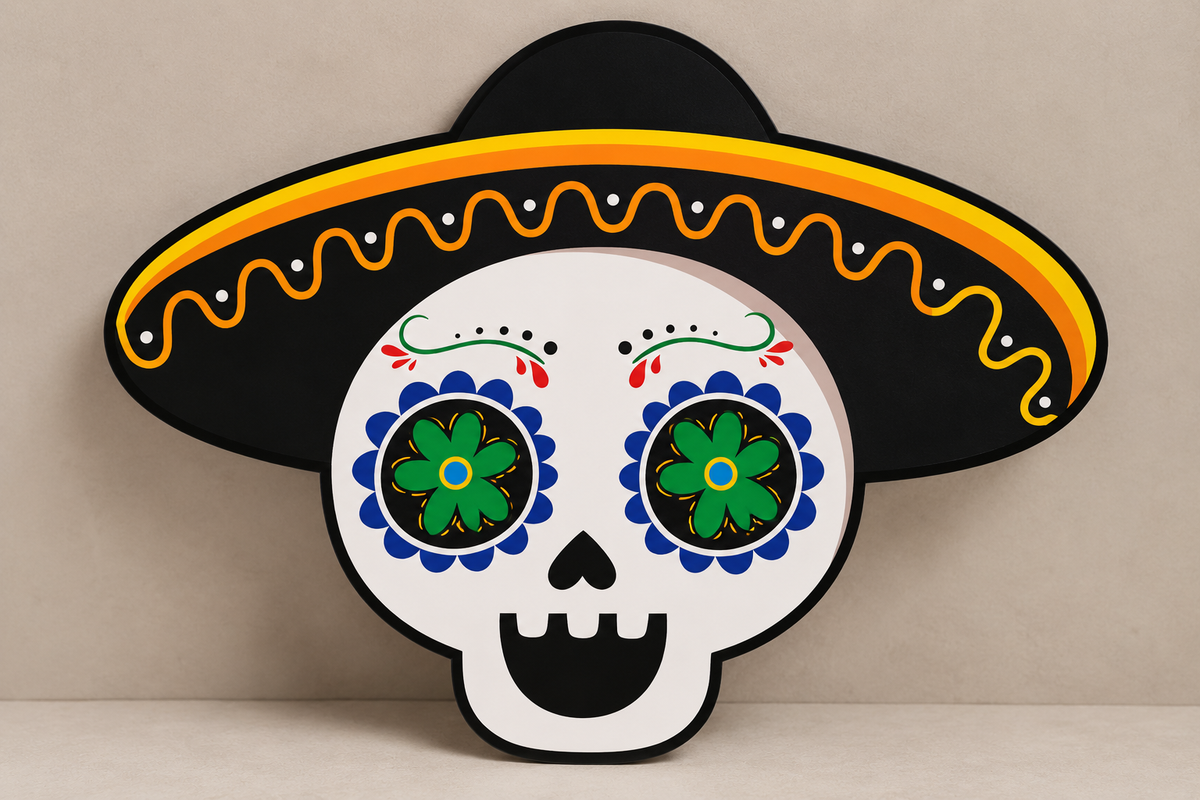 Day of the Dead Black Sombrero Skull Decoration