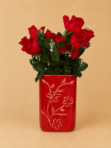 Red Rose Arrangement in Embossed Ceramic Vase