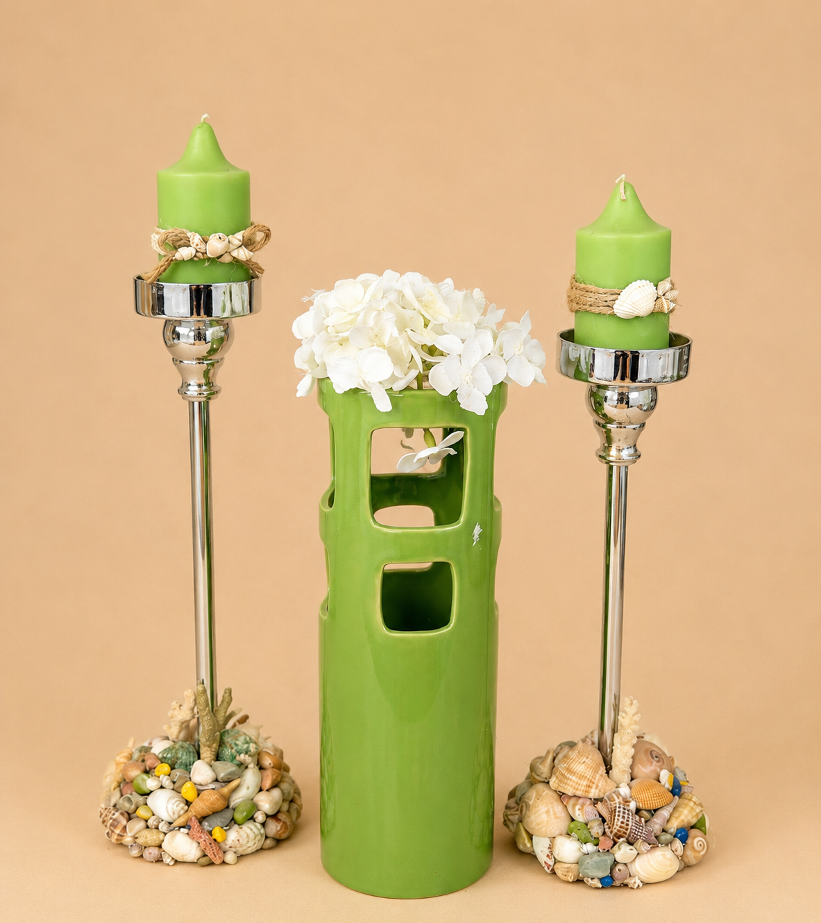 Coastal Candle & Floral Centerpiece Set