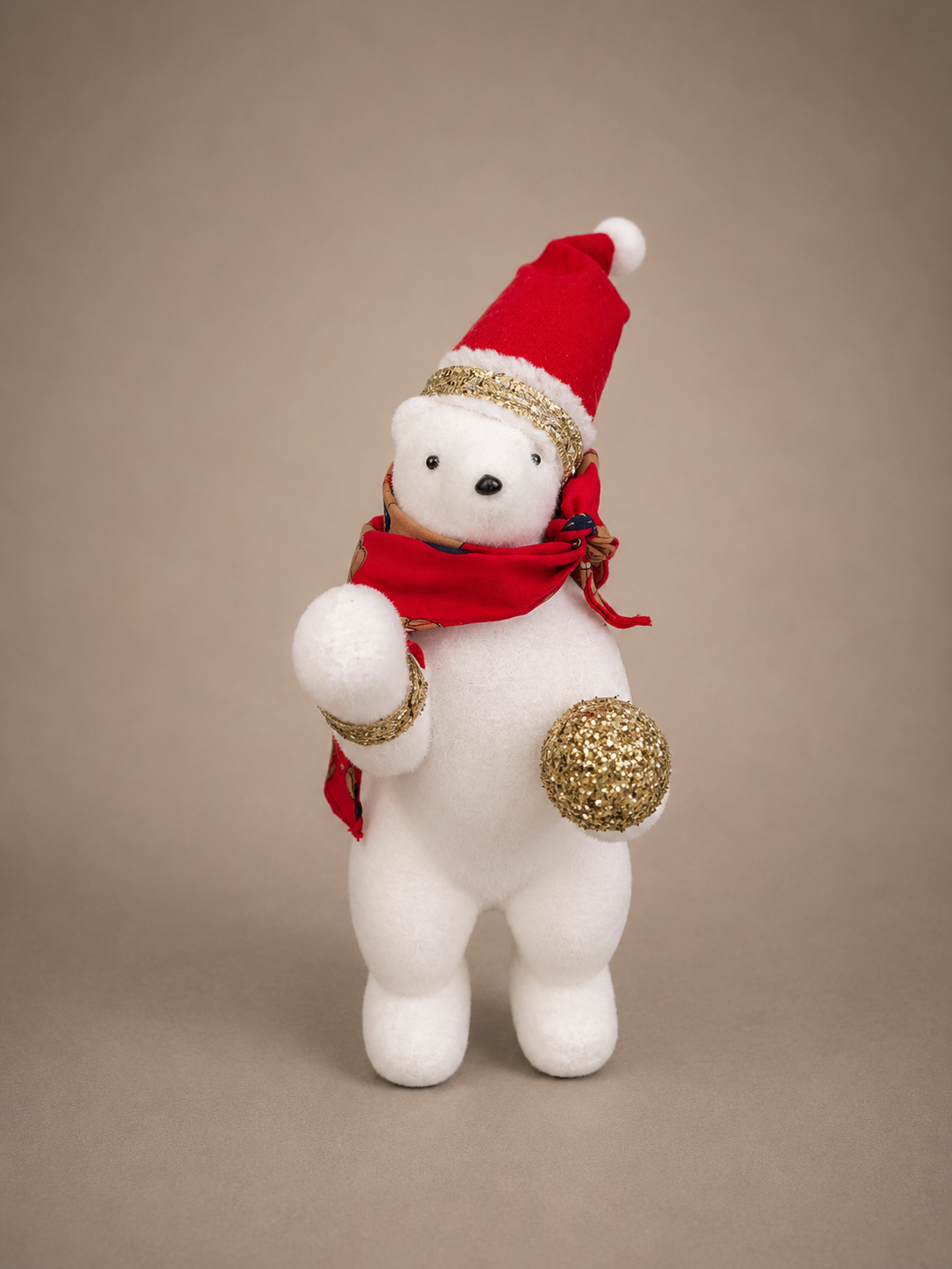 Christmas Polar Bear with Gold Glitter Ball