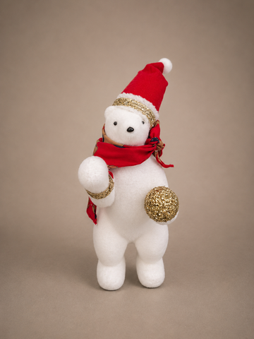 Christmas Polar Bear with Gold Glitter Ball