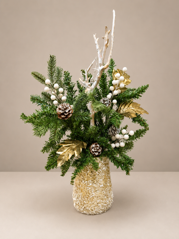 White Berry & Gold Leaf Christmas Arrangement