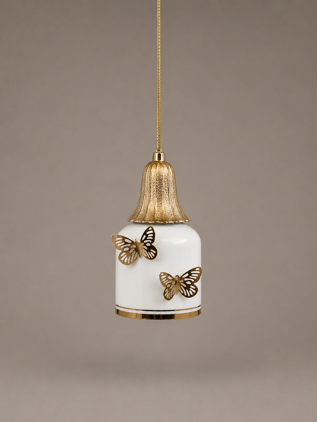 White & Gold Butterfly Bell Ornament