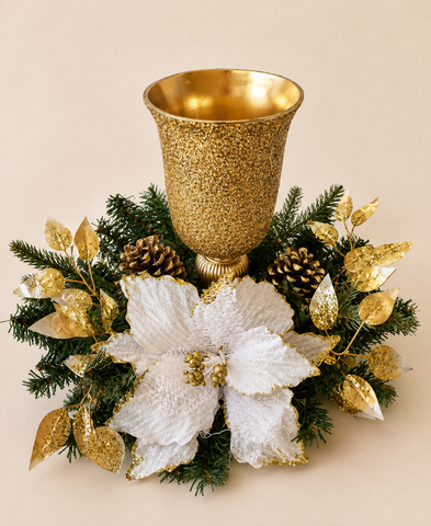 Gold & White Poinsettia Christmas Centerpiece