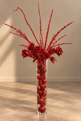 Red Glitter Floral Christmas Vase Arrangement