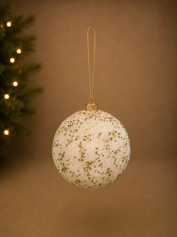 White & Gold Frosted Christmas Bauble