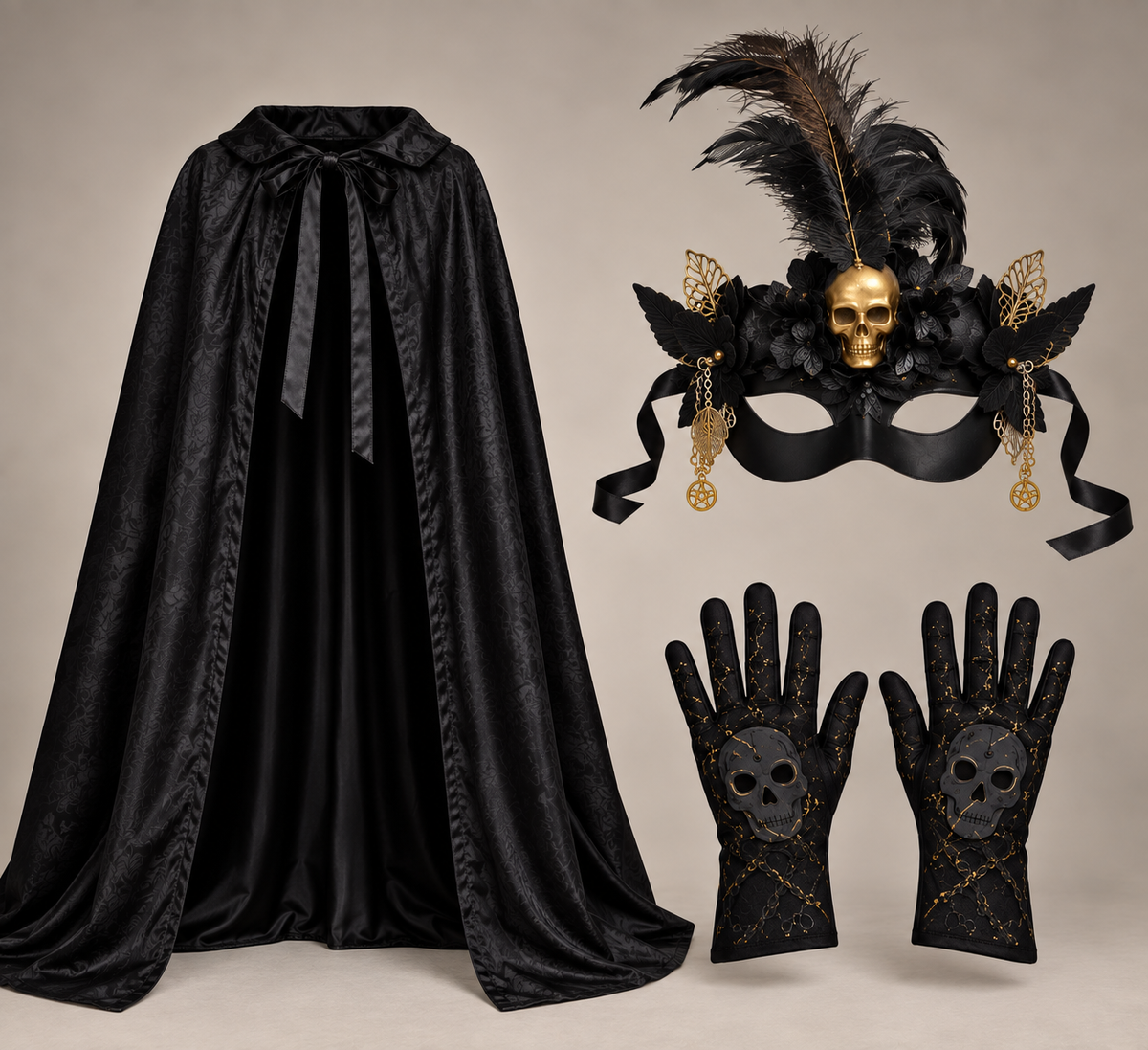 Skull Feather Masquerade Costume Set