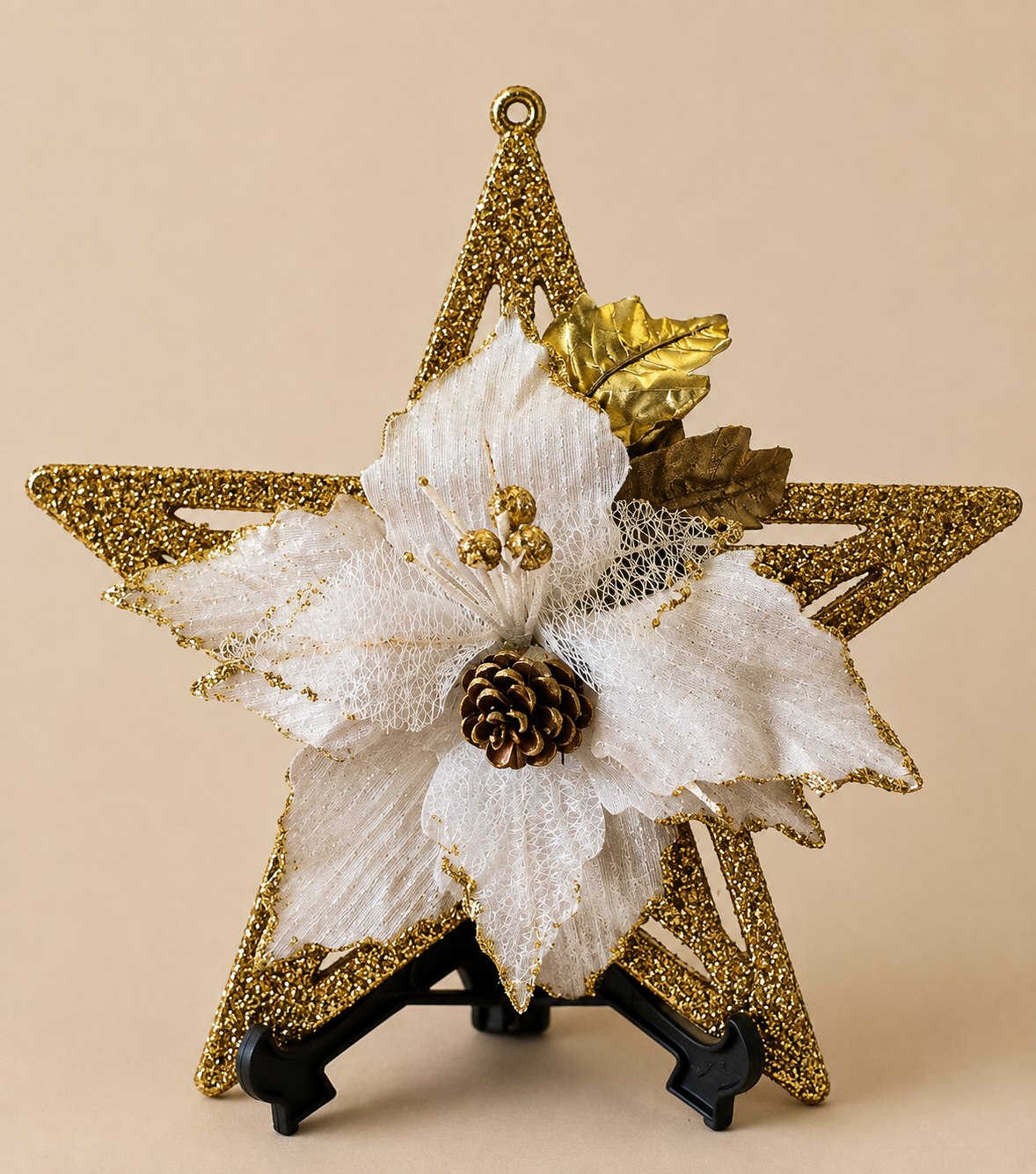 Gold Star Poinsettia Christmas Decoration