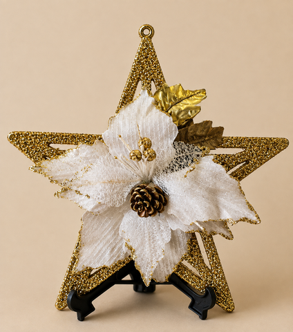 Gold Star Poinsettia Christmas Decoration