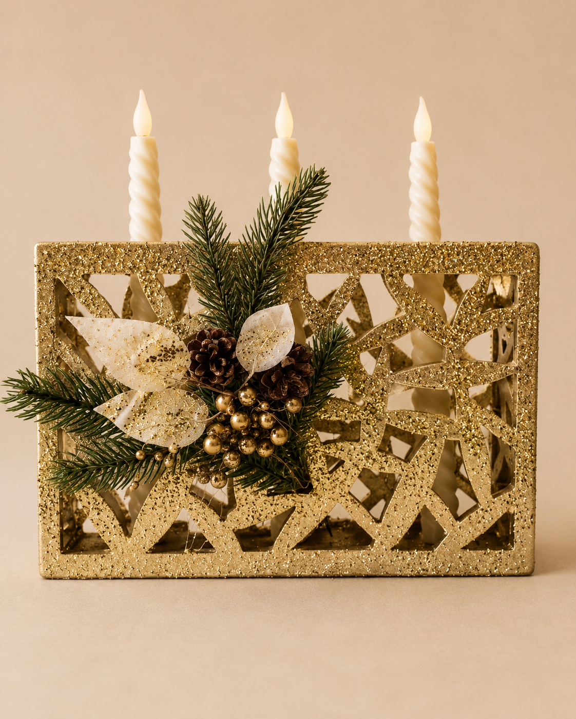 Gold Snowflake Triple Candle Holder