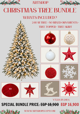 Ruby Snow Christmas Tree Bundle – 2.40m (With Lights)