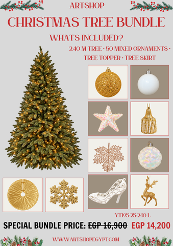 Golden Elegance Christmas Tree Bundle – 2.40m (With Lights)