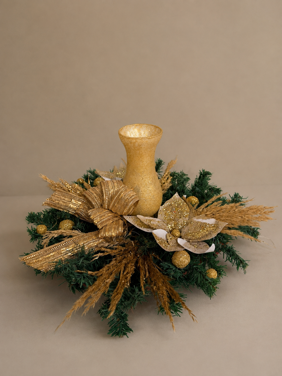 Golden Christmas Candle Centerpiece