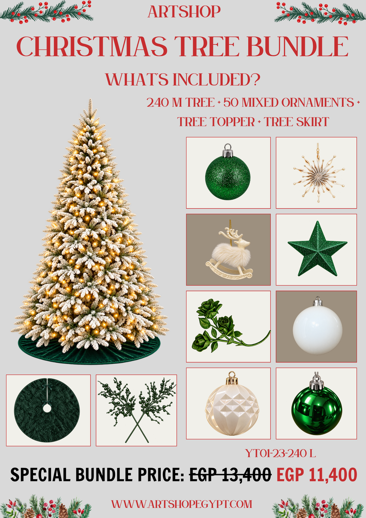 Emerald Frost Christmas Tree Bundle – 2.40m (With Lights)