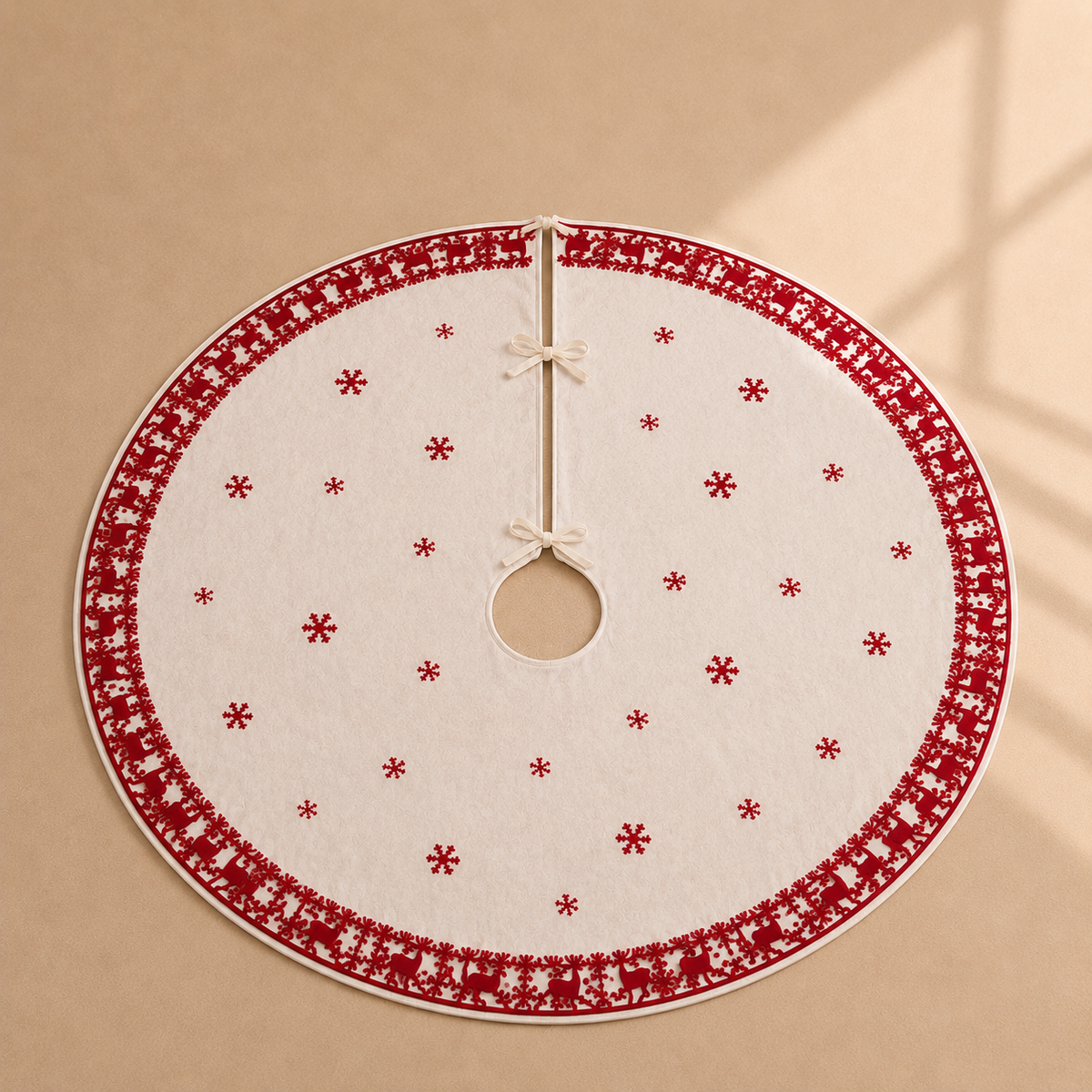 Red Reindeer & Snowflake Christmas Tree Skirt