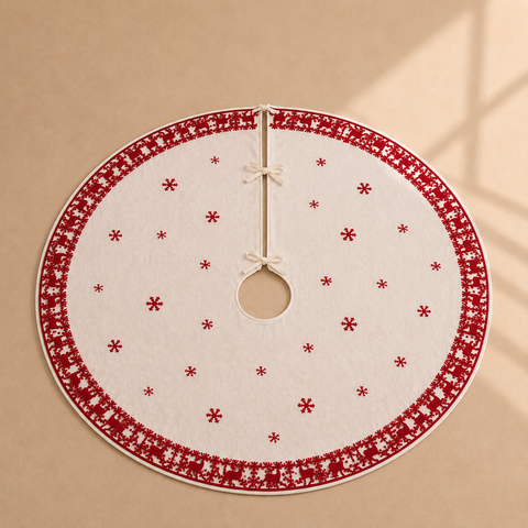 Red Reindeer & Snowflake Christmas Tree Skirt